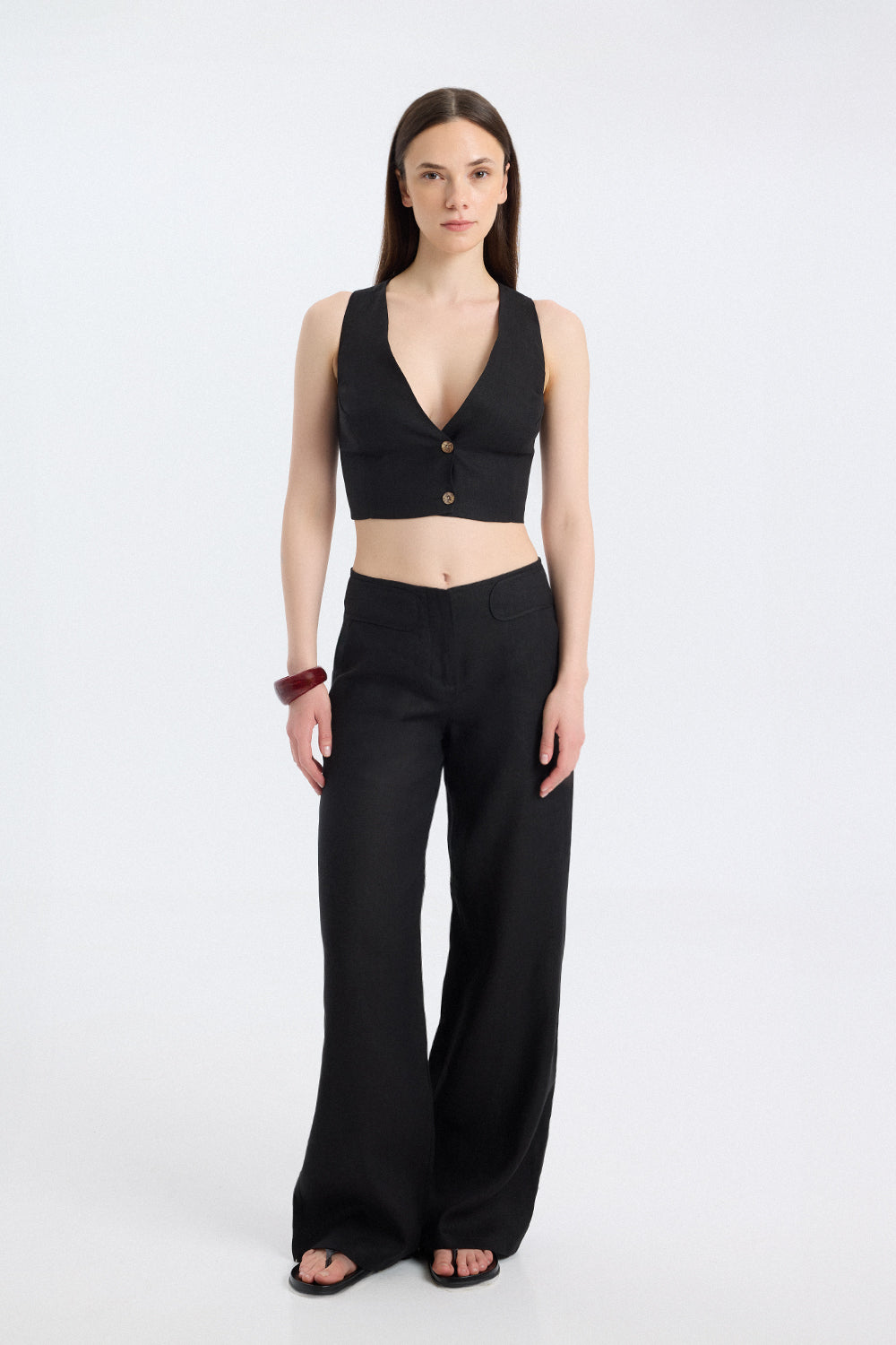 Tailored Linen Wide-Leg Trousers