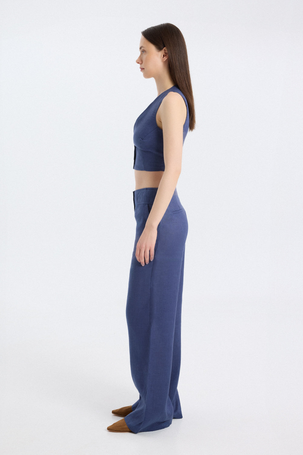 Tailored Linen Wide-Leg Trousers