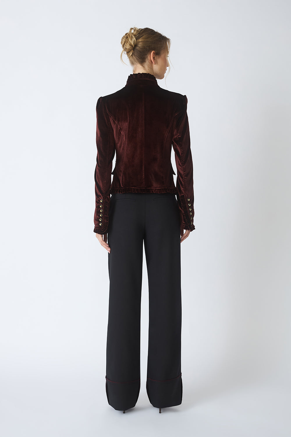 Ruffled Jacket with Crest Buttons in Velvet