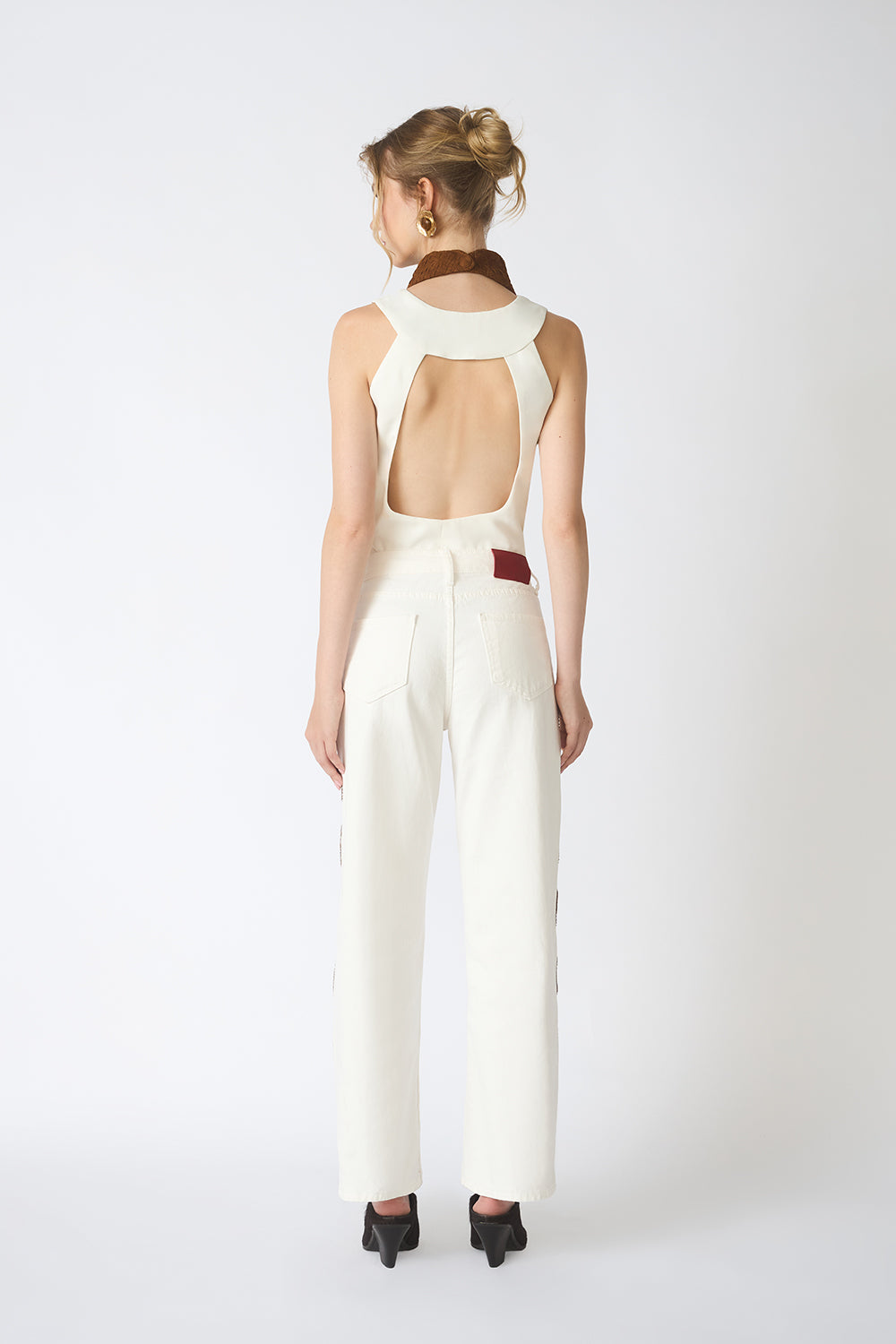 Mid-Rise Straight Jeans with Studded Suede Motifs