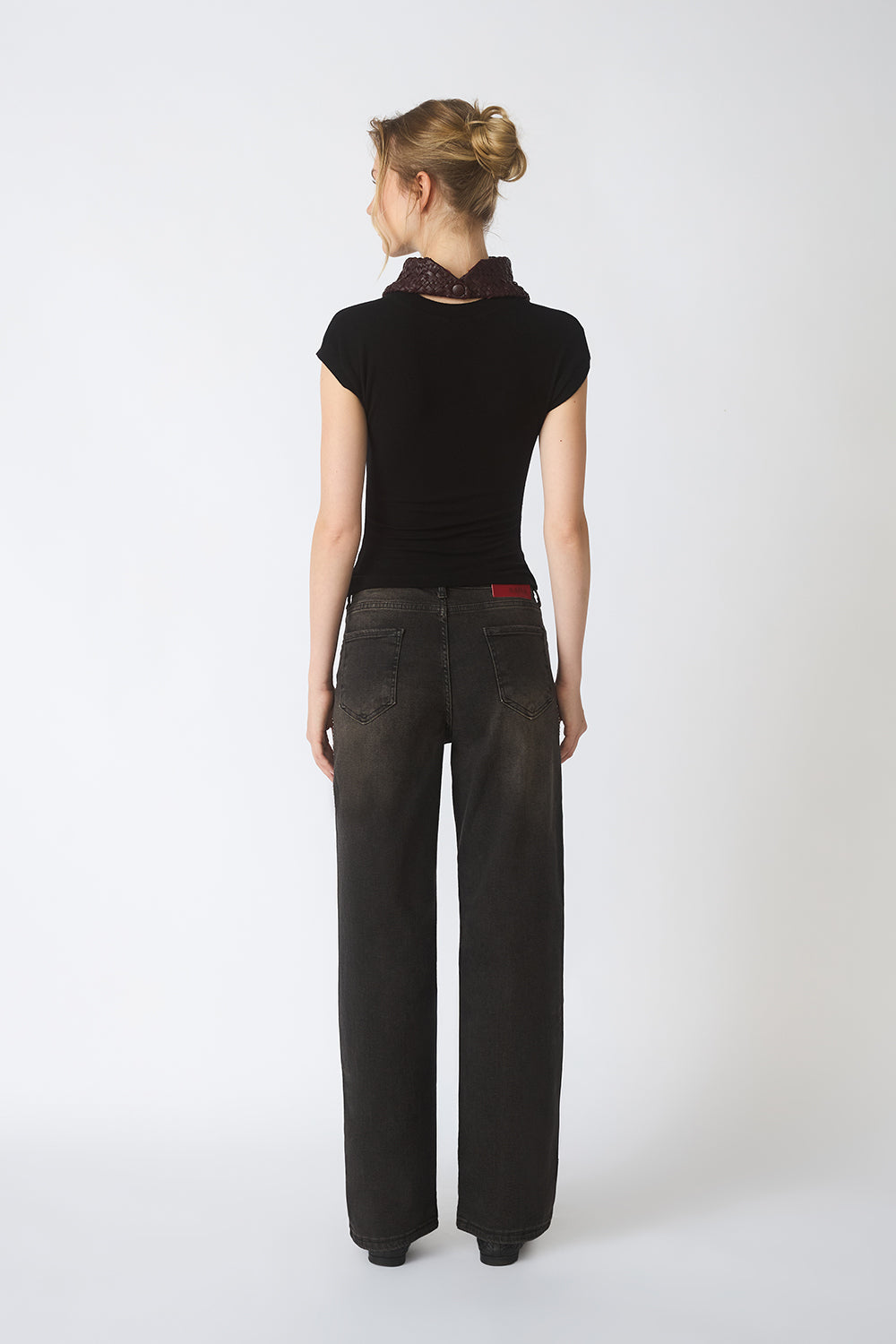 Mid-Rise Straight Jeans with Studded Leather Motifs