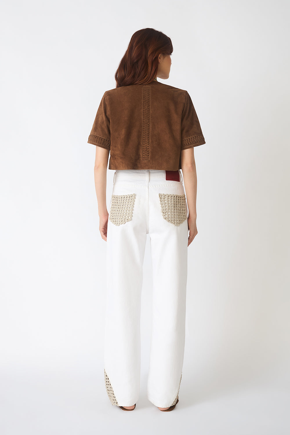 Örgü Şerit Detaylı Süet Bolero