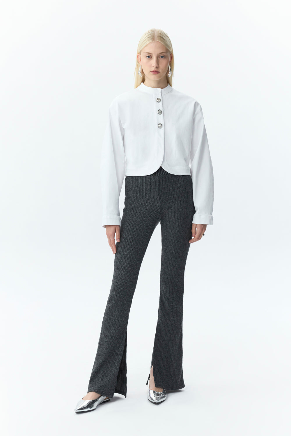 Ribbed Knit Flare Trousers