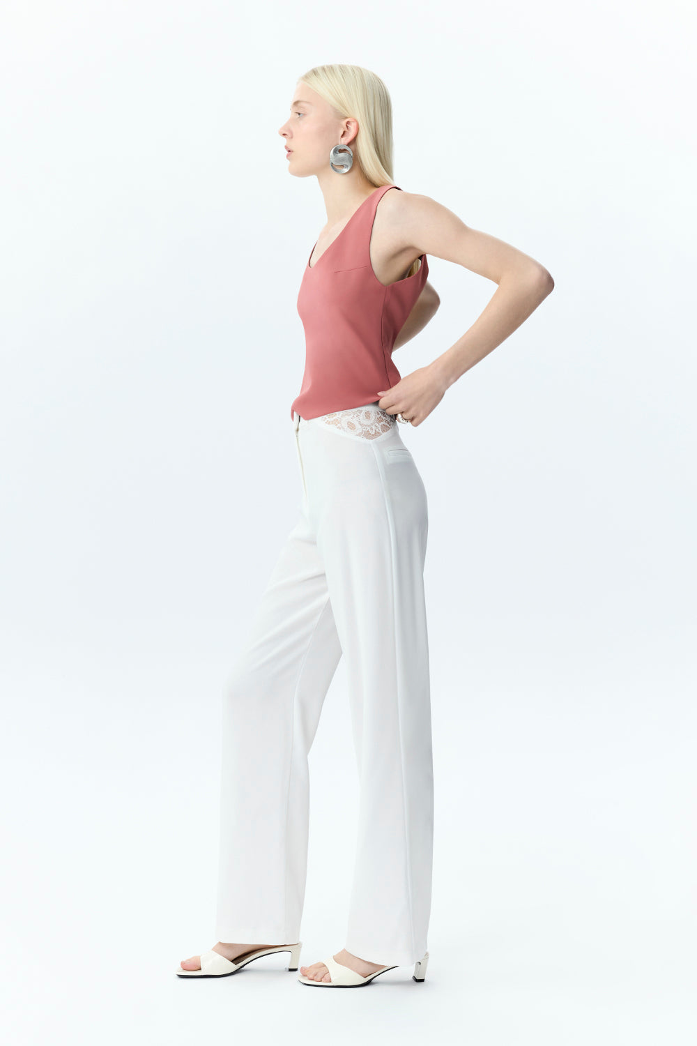 Straight Leg Trousers with Lace Insets