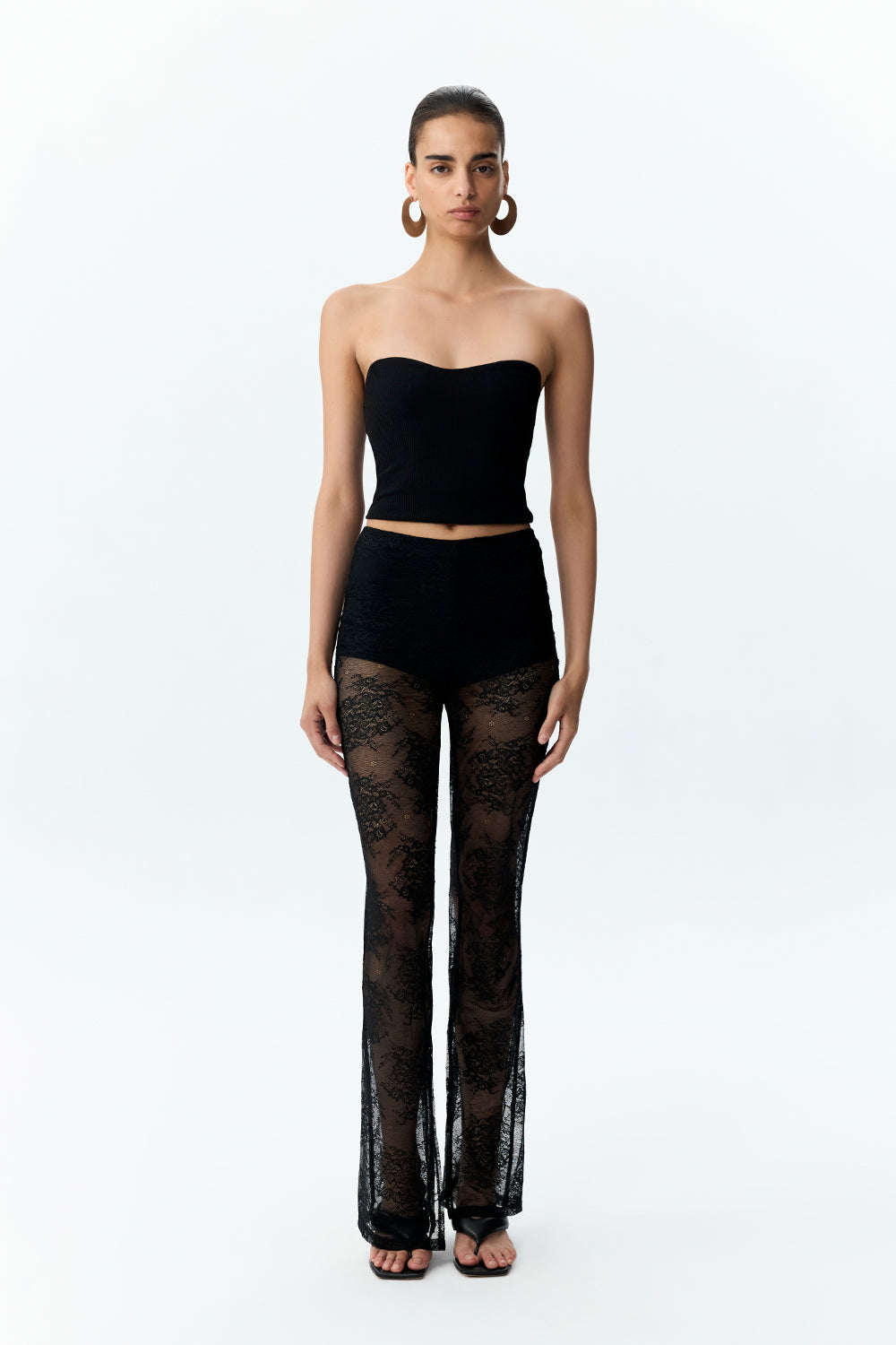 Sheer Lace Flare Trousers