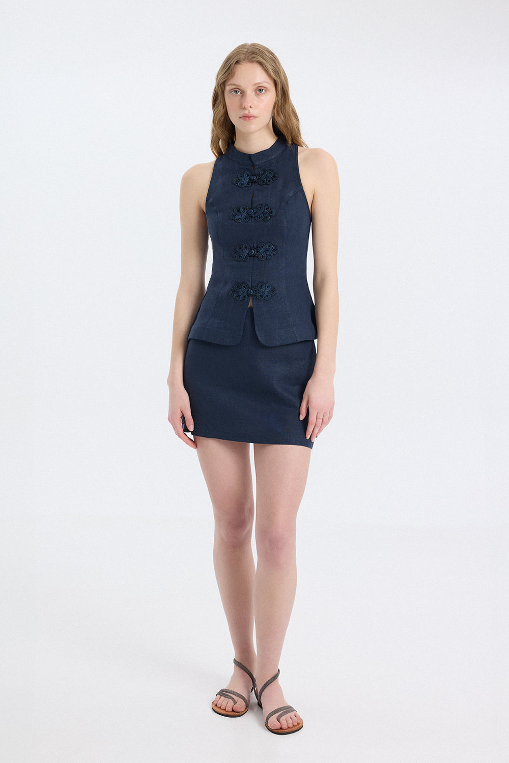 Linen Mandarin Collar Top
