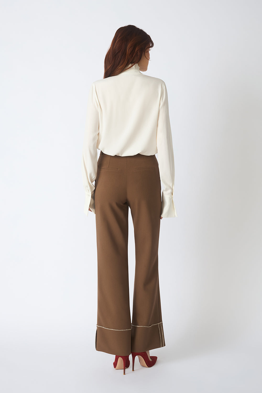 High-Neck Ruffled Blouse in Silk