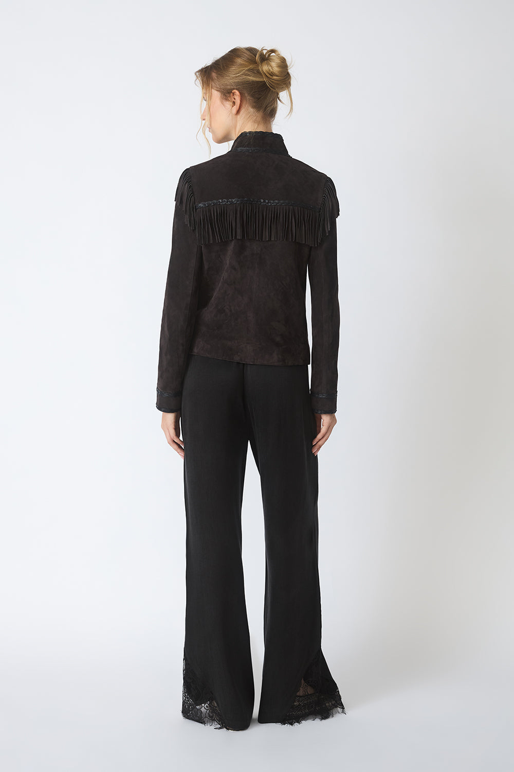 Jacket with Fringe and Braiding in Suede