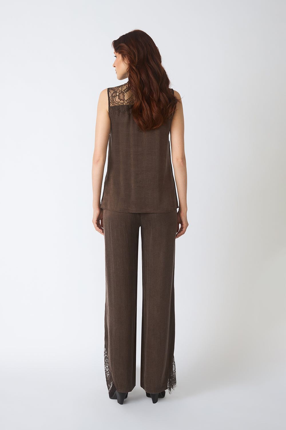 Fluid Trousers with Lace Panels in Cupro