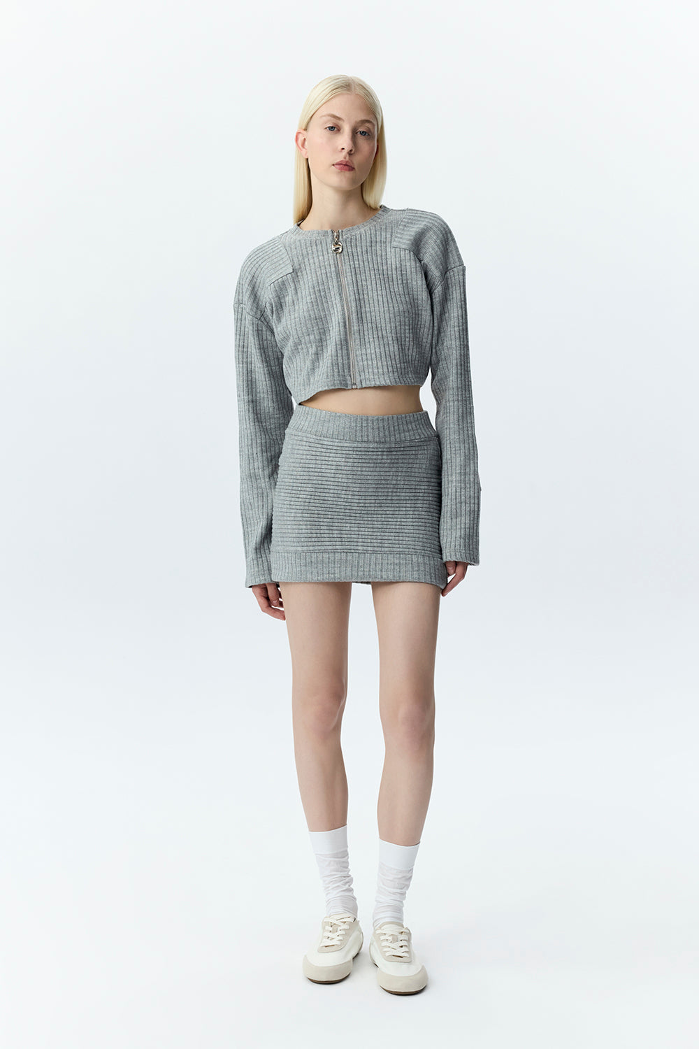 Cropped Zip Knit Cardigan