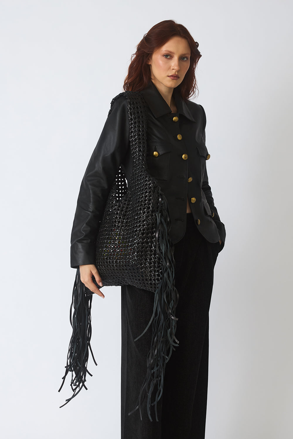 Four-Pocket Jacket in Leather — Black, detail